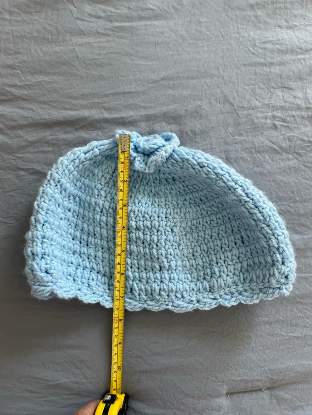 Light Blue Crochet Beanie with Flower handmade - Picture 4 of 5